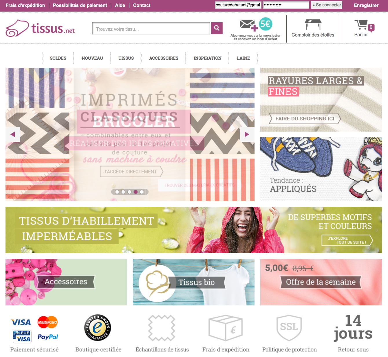 Tissu achat en ligne