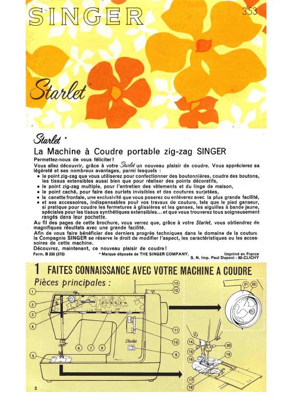 Notice machine à coudre singer starlet