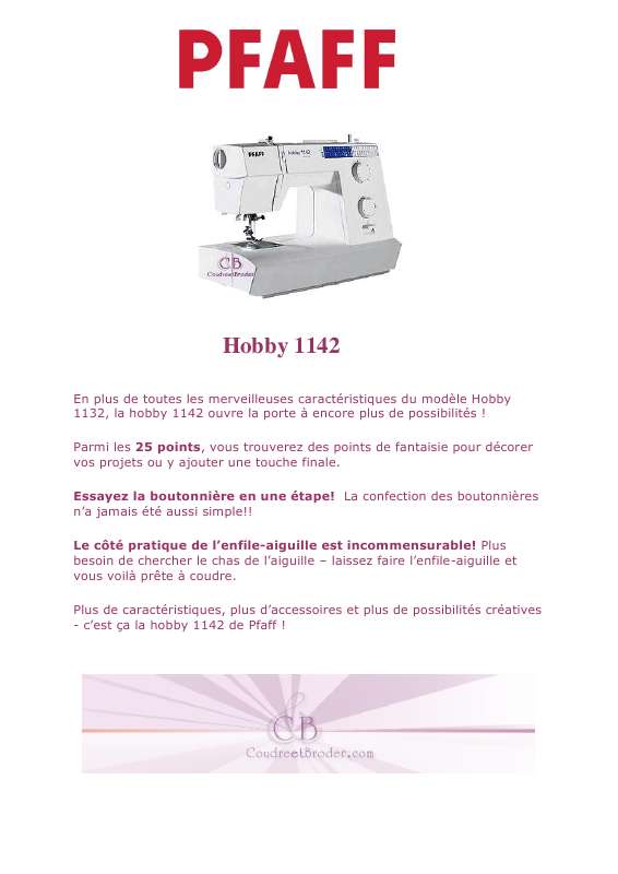Notice machine a coudre pfaff hobby 1132