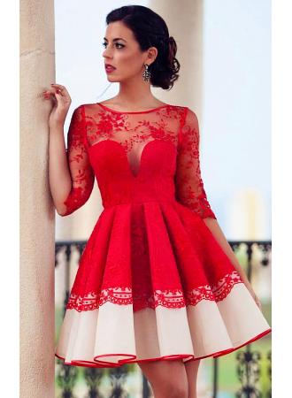 Robe dentelle rouge courte