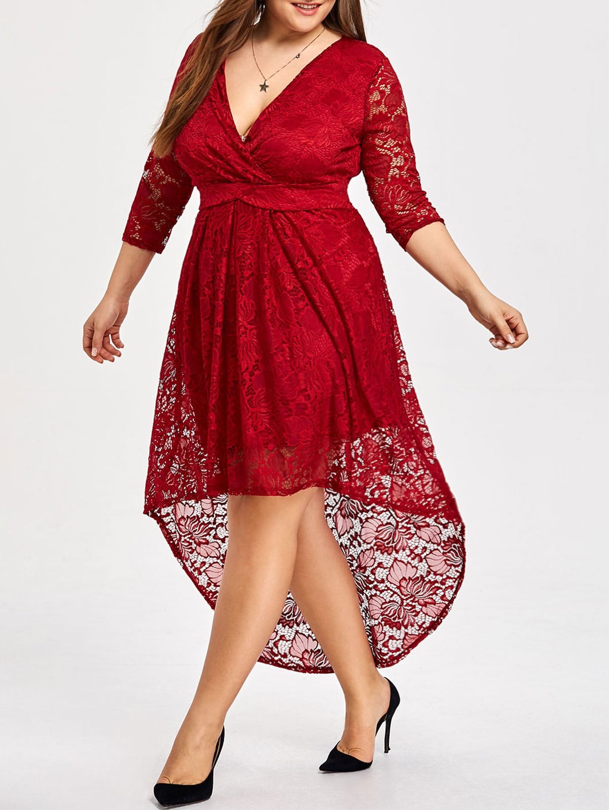 Robe dentelle rouge grande taille