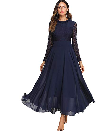 Robe longue avec manche dentelle