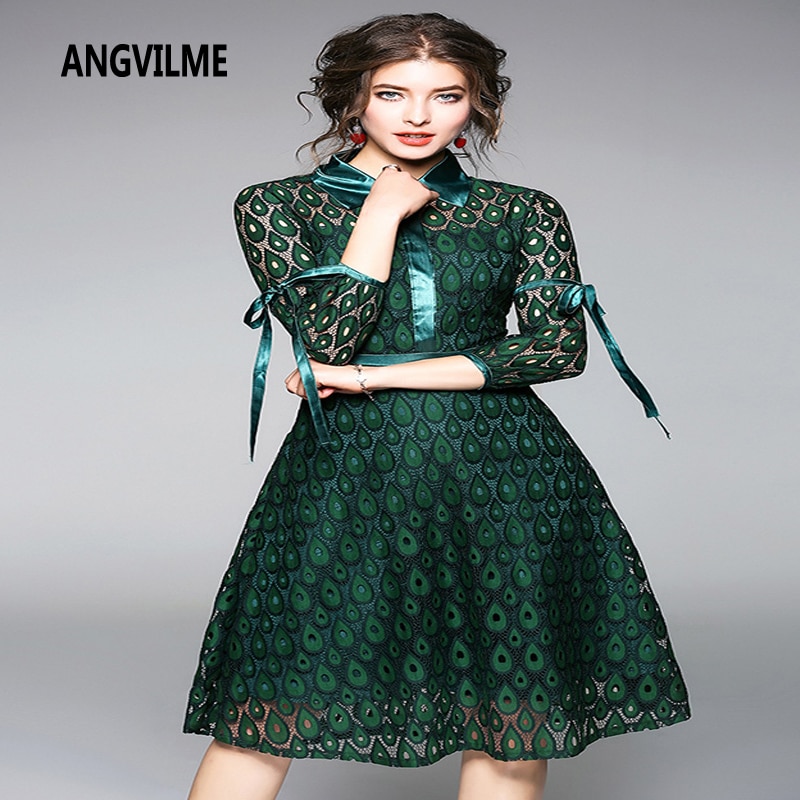 Robe dentelle verte