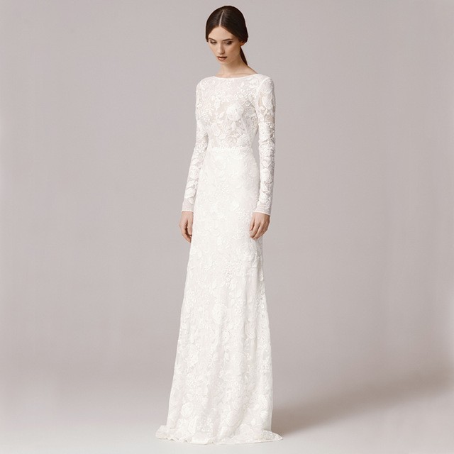 Robe longue dentelle manche longue