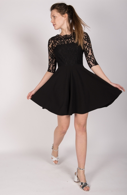 Robe dentelle noire manche 3/4