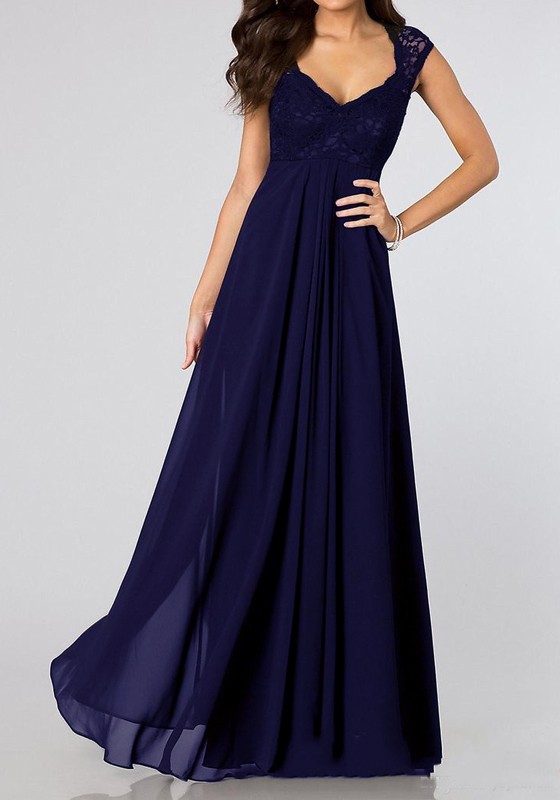 Robe longue bleu marine dentelle