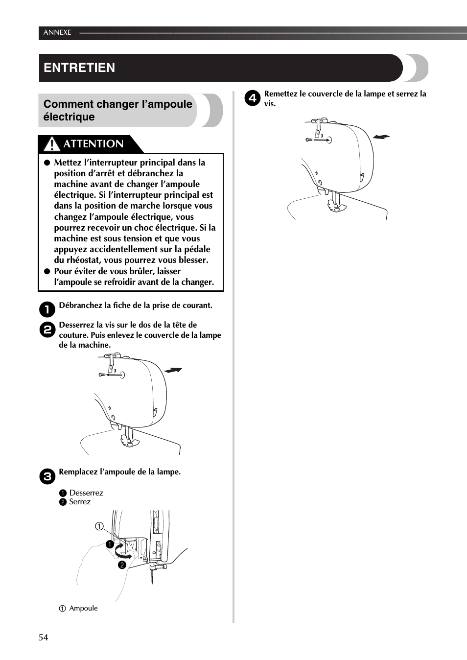 Changer ampoule machine a coudre brother