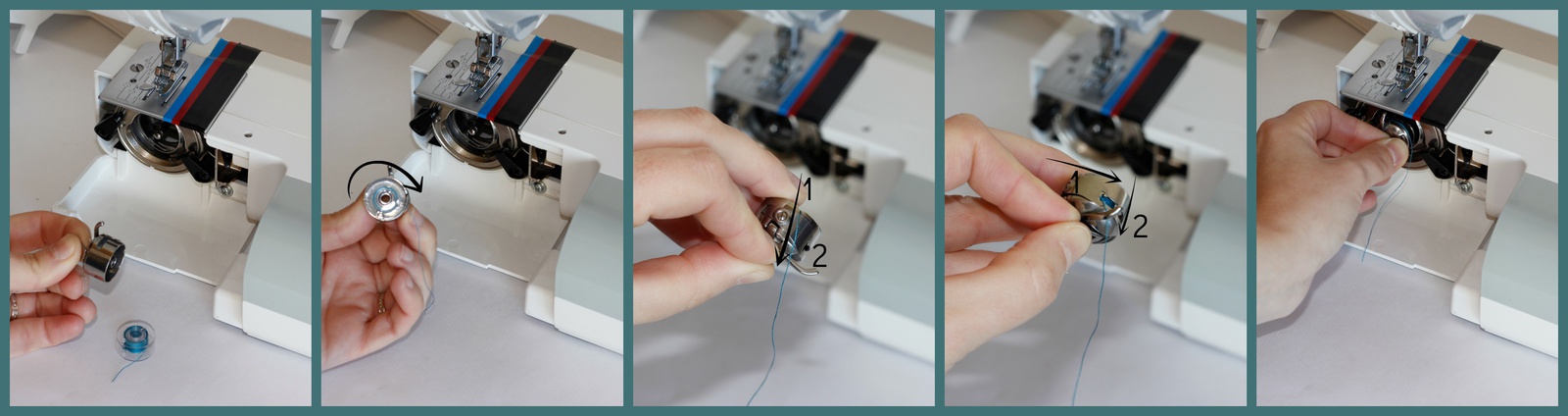 Installation fil inferieur machine a coudre