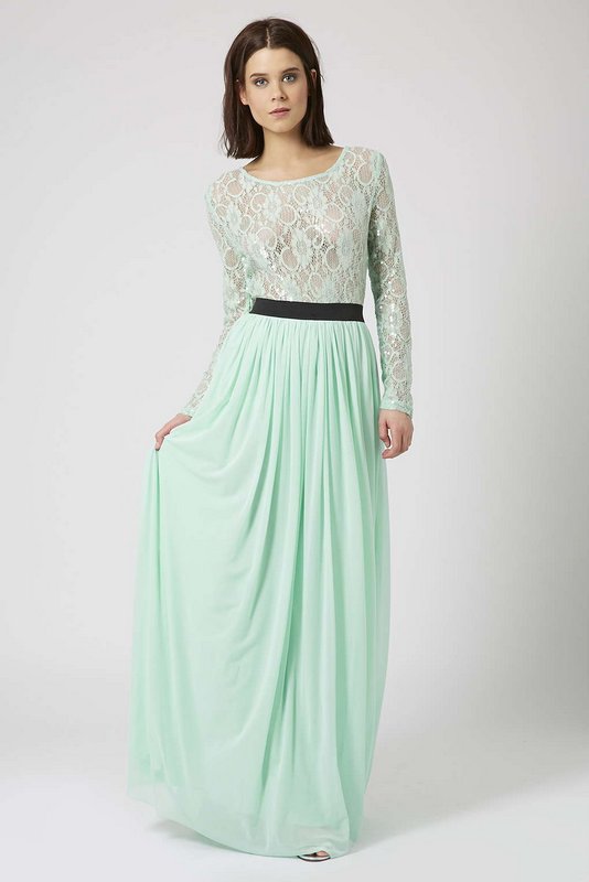 Robe longue manche dentelle