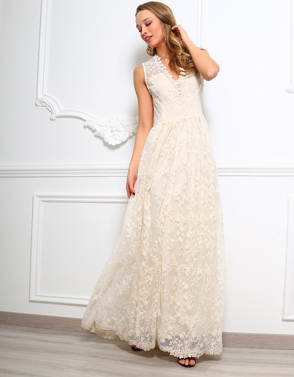 Robe dentelle beige