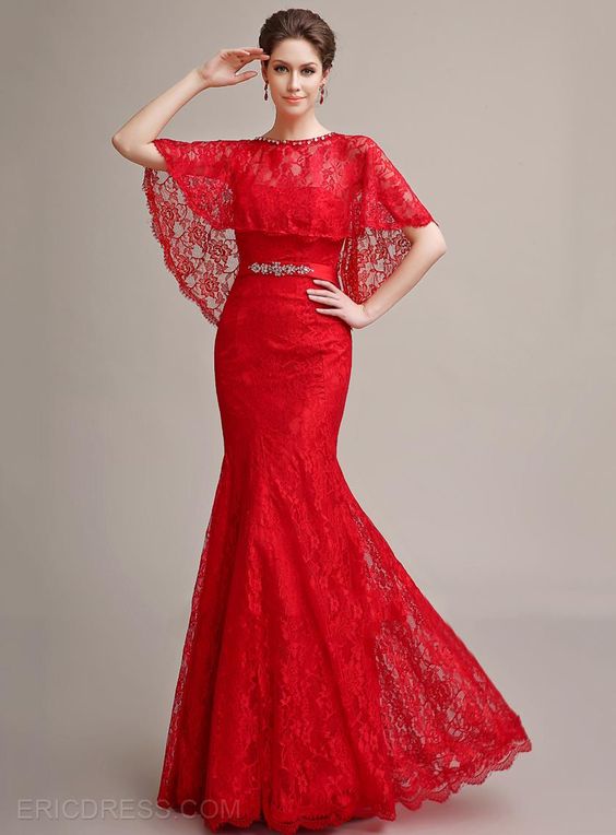 Robe longue dentelle rouge