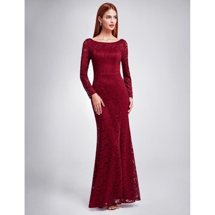 Robe de soirée dentelle manche longue
