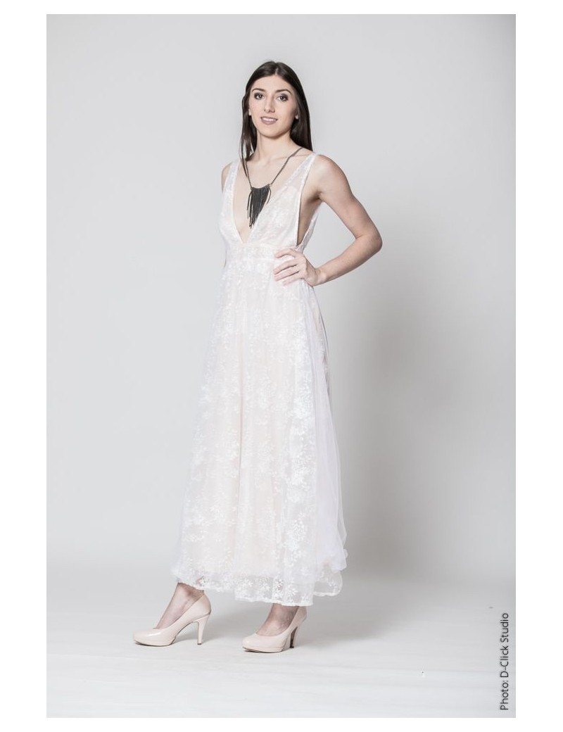 Robe longue rose dentelle