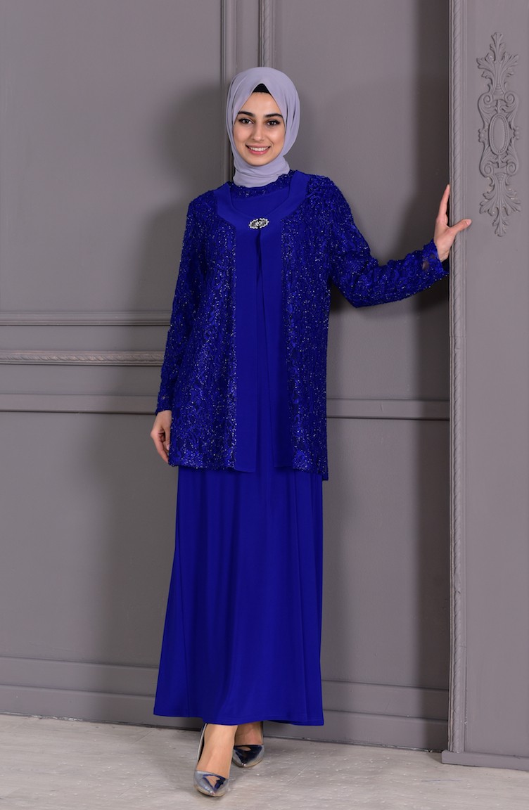 Robe dentelle bleu roi